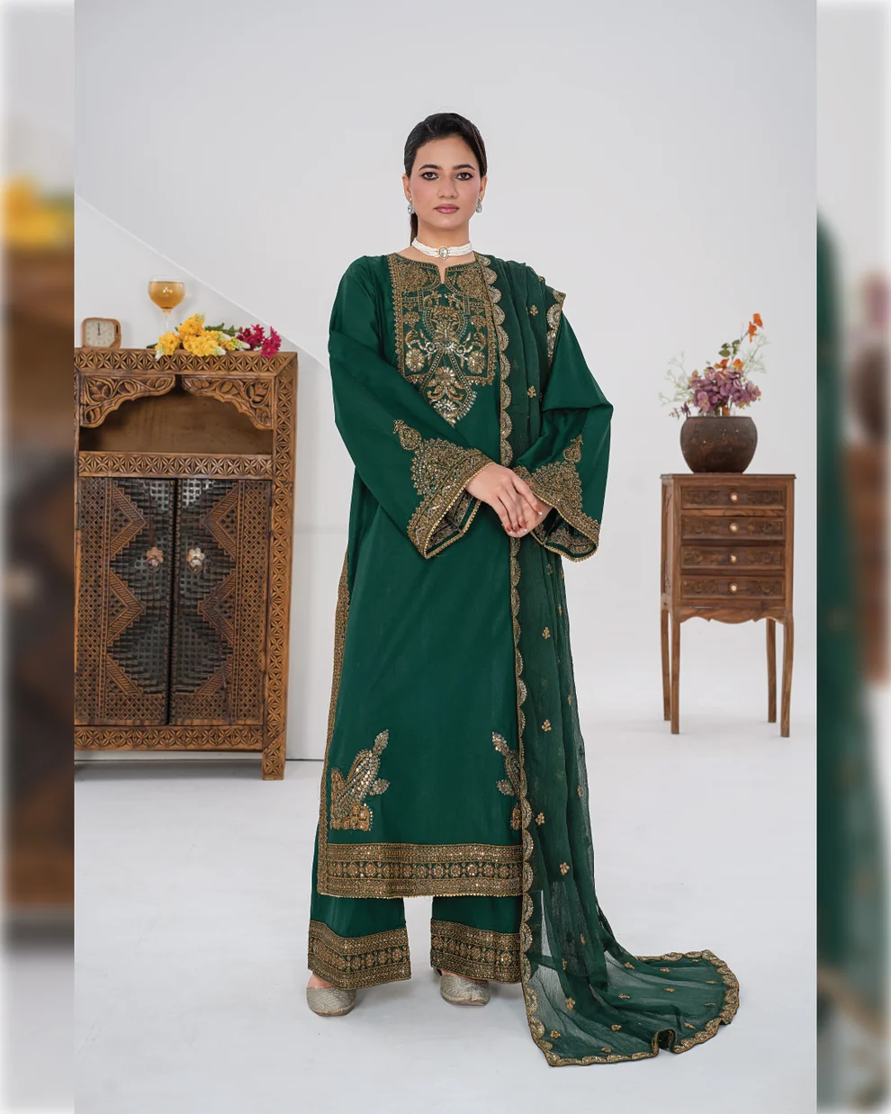 Green attire- 3 piece stitched suit