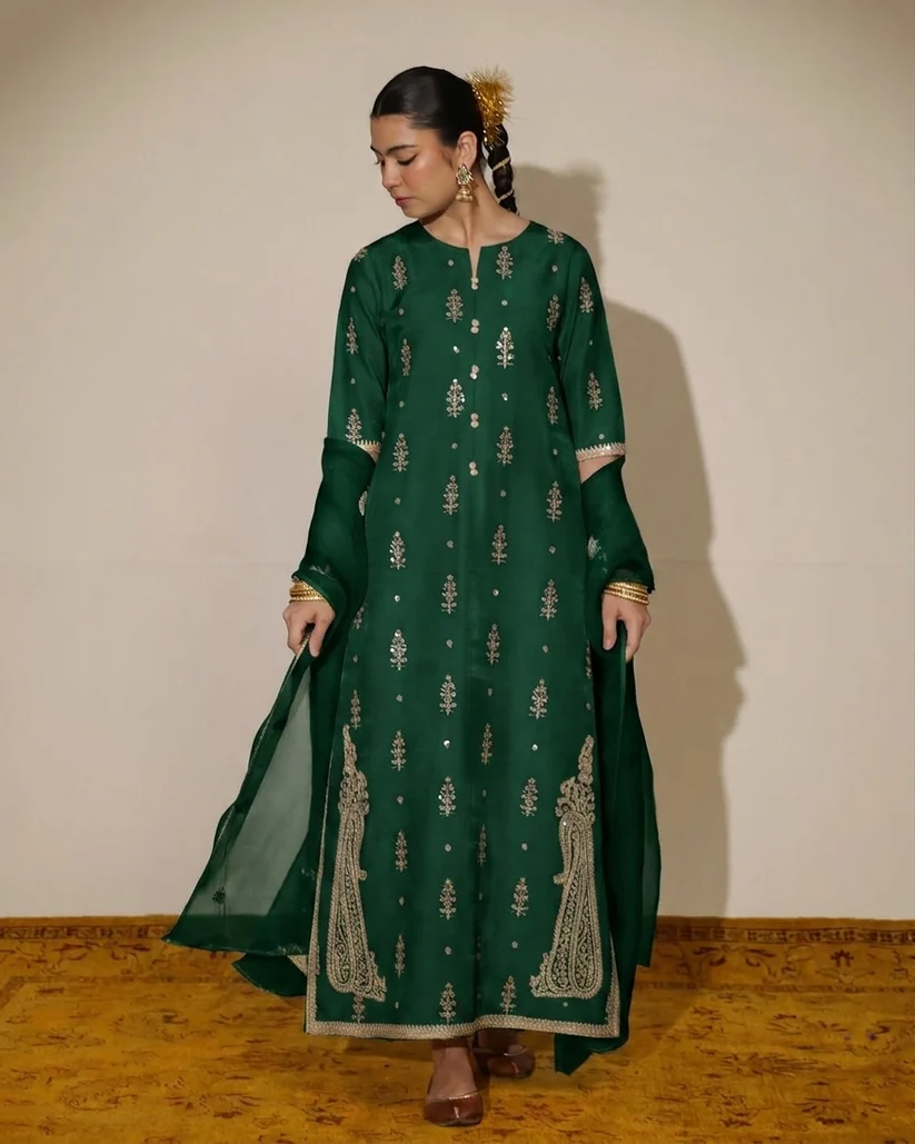 Bottle Green | 3-Piece Stitched Outfit